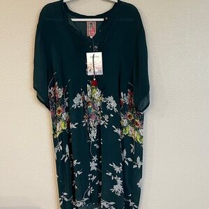 Johnny Was Teal Floral Tunic